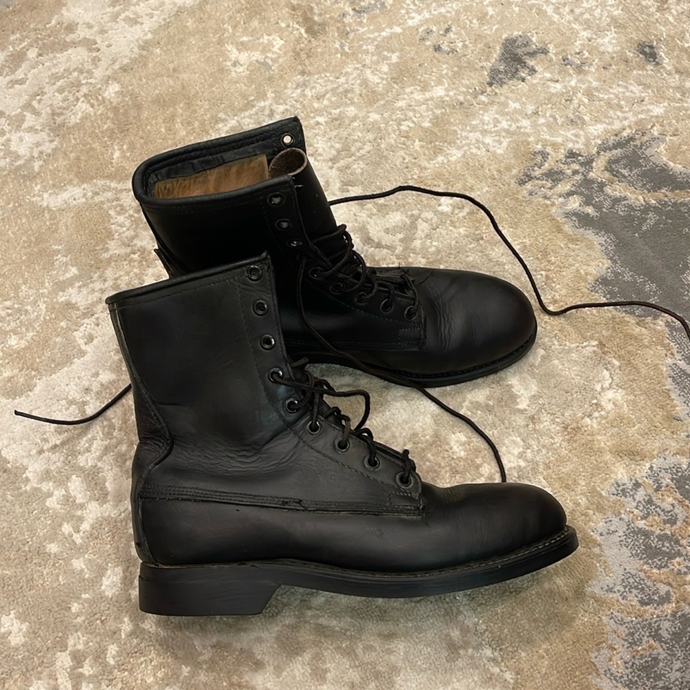 Vintage ADDISON SHOE COMPANY Black Leather Combat Boots Steel Toe Size 6 R - Picture 3 of 12